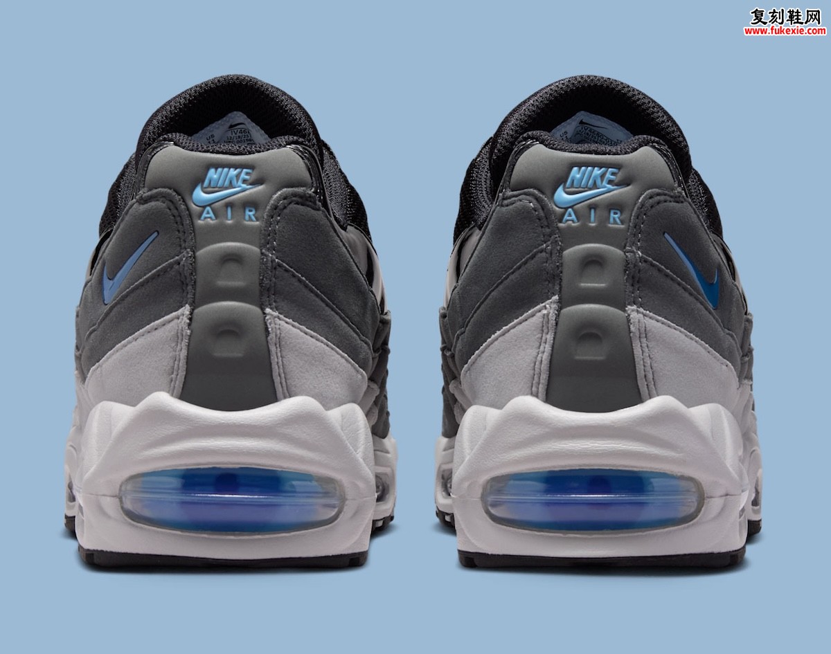 Nike Air Max 95 “Black/Grey Fog”经典轮廓黑灰雾配色融入足球蓝点缀秋季2026发售插图4 Nike Air Max 95 “Black/Grey Fog”经典轮廓黑灰雾配色融入足球蓝点缀秋季2026发售