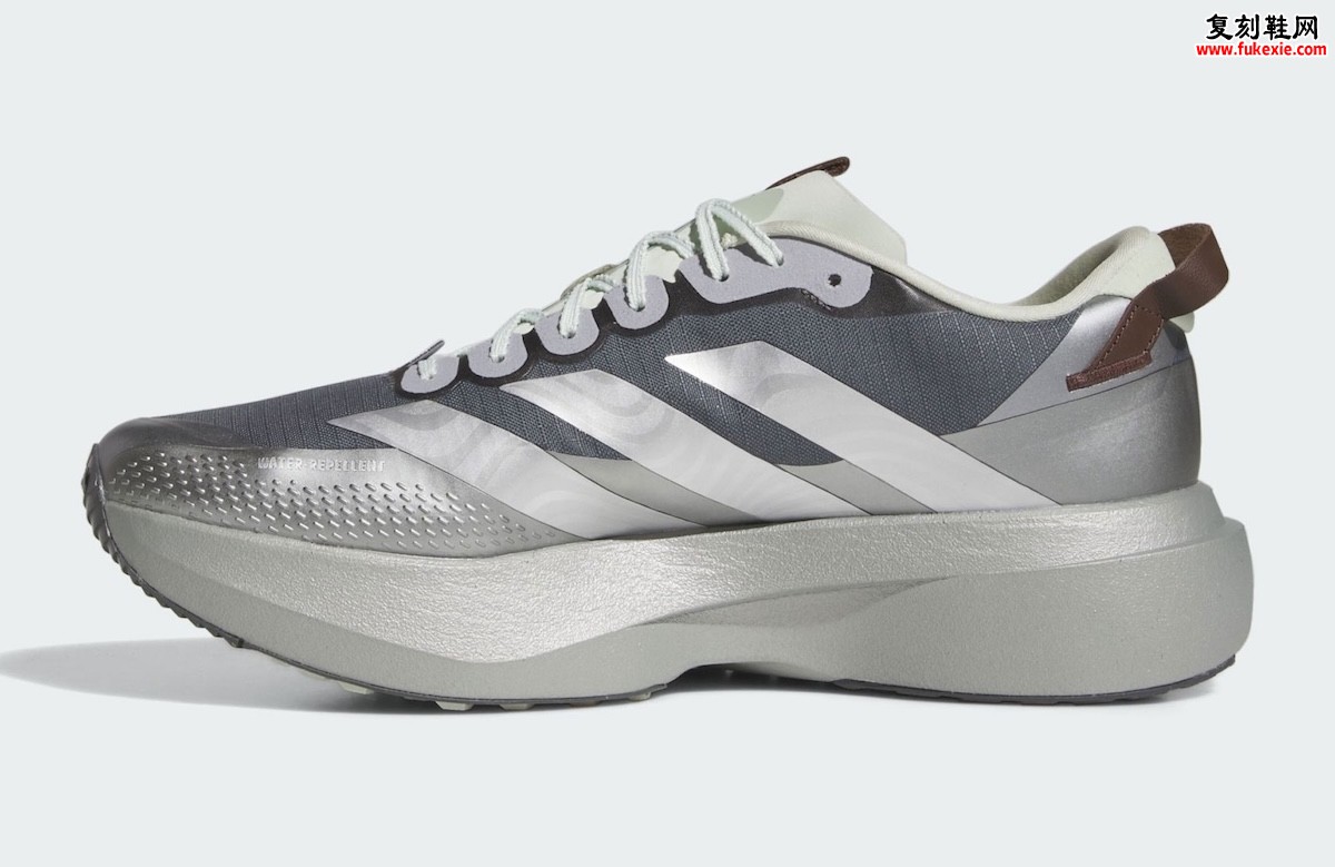 Star Wars x adidas Adizero Evo SL ATR银灰色系5月15日发售170美元，贝斯卡金属光泽防泼水鞋面搭载Lightstrike Pro光速越野跑鞋