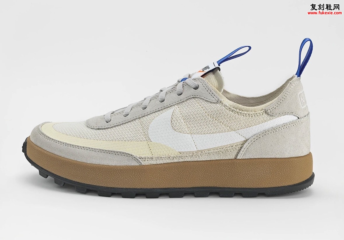 TOM SACHS × NIKE GENERAL PURPOSE SHOE“STUDIO”2025全新补货:110美元打破炒卖宿命插图1 Side profile of Tom Sachs x Nike General Purpose Shoe featuring mesh and suede upper in Light Cream.