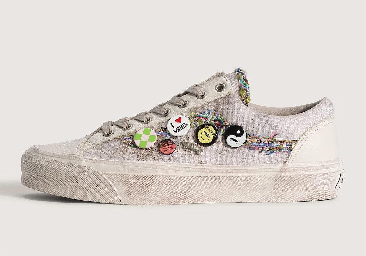 Vans Old Skool 36 Souvenir 燕麦色2026年7月发布：流苏粗花呢侧条纹搭配做旧中底还原Chanel涂鸦手袋