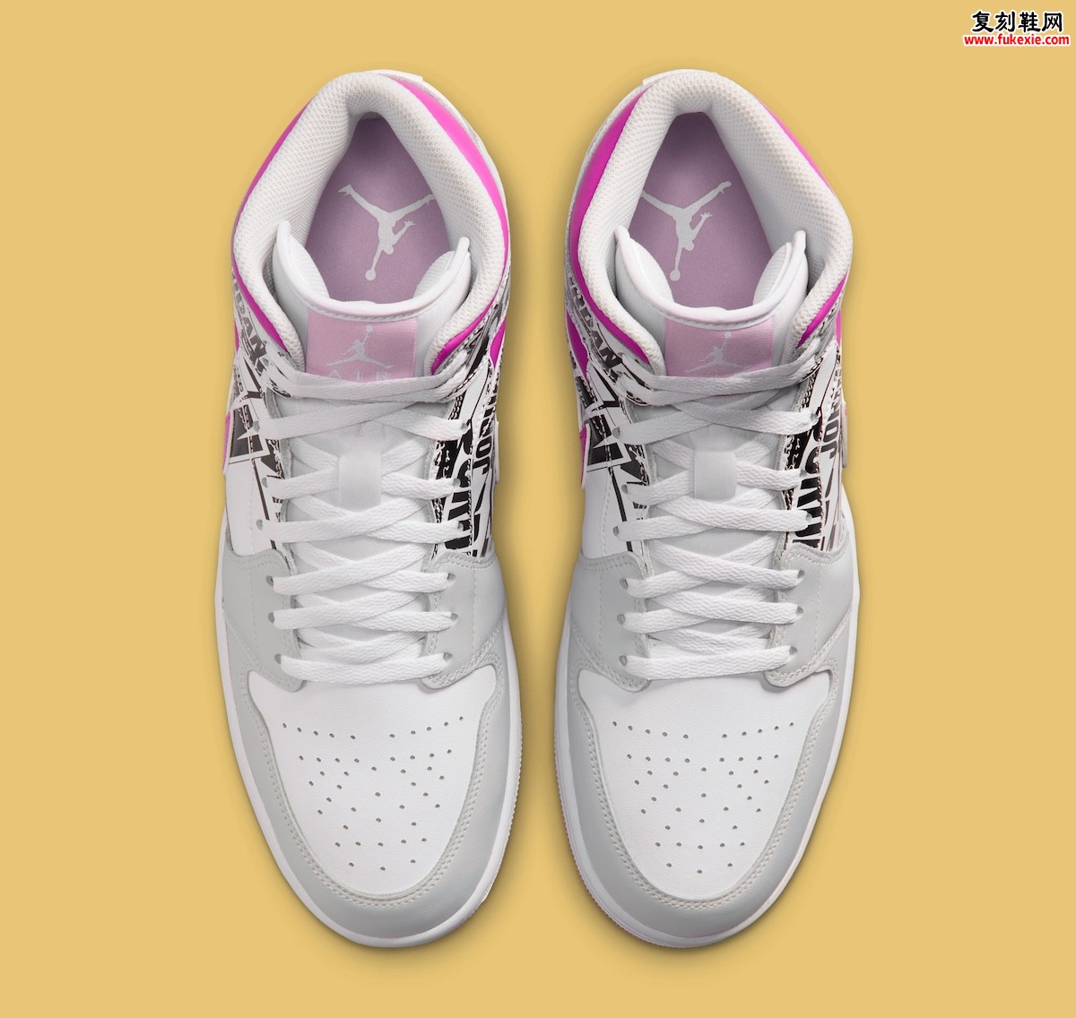 Air Jordan 1 Mid What The Logo女款专属曝光，粉白配色满印标识，渐变Swoosh引爆2026夏季发售