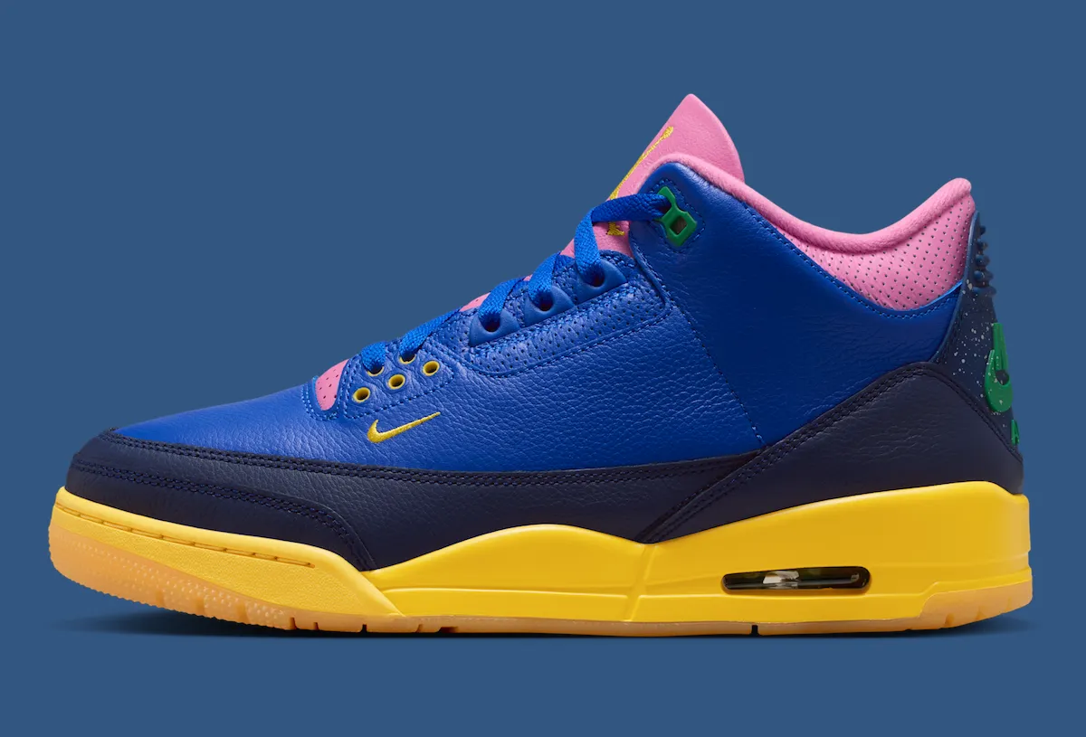 Air Jordan 3 Brazil蓝黄粉三色拼接5月16日SNKRS发售，mini Swoosh首现AJ3致敬桑巴军团客场球衣