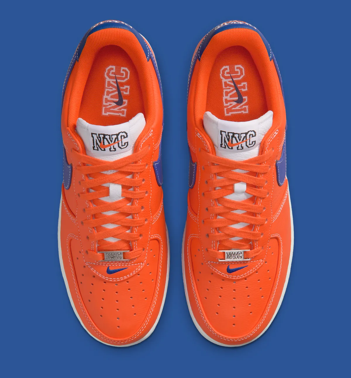 致敬”Bing Bong”口号诞生地Nike Air Force 1 “NYC Knicks” 安全橙 Rush 蓝复古生胶外底纽约限定插图3 致敬