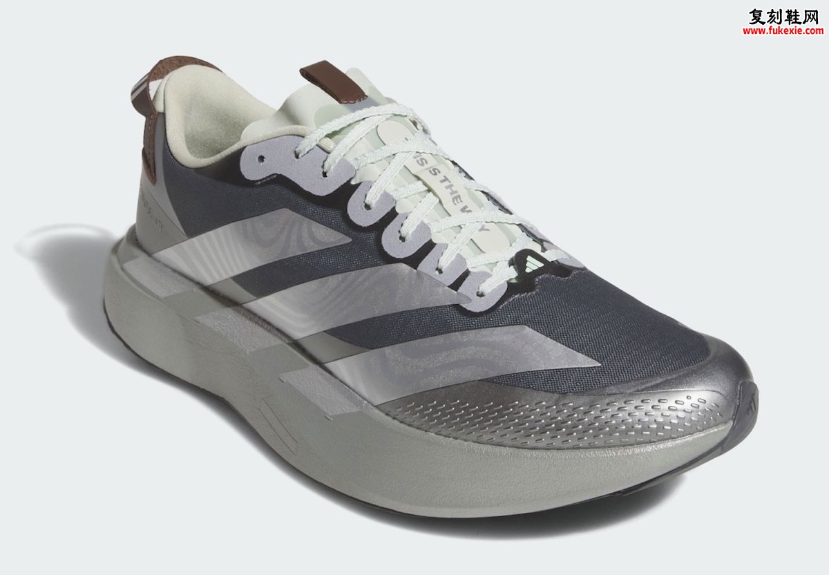 Star Wars x adidas Adizero Evo SL ATR银灰色系5月15日发售170美元，贝斯卡金属光泽防泼水鞋面搭载Lightstrike Pro光速越野跑鞋