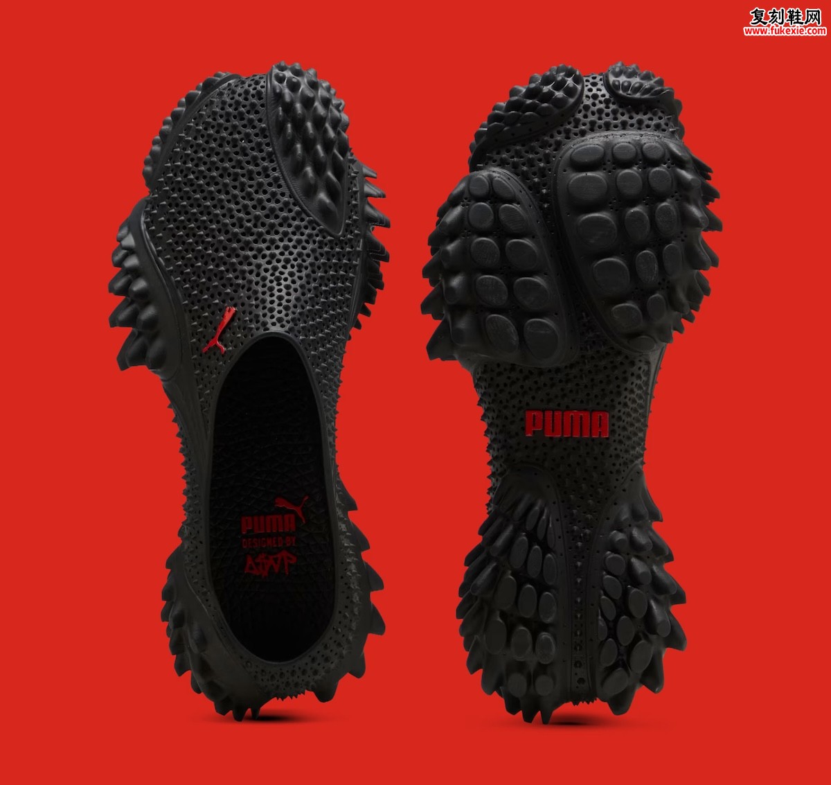 A$AP Rocky联名PUMA Mostro 3D Mule穆勒鞋全新发布，黑与渐变蓝双色，TPU尖刺装甲外壳