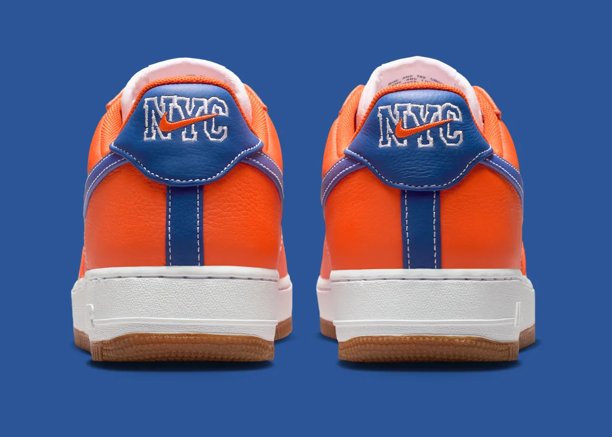 致敬”Bing Bong”口号诞生地Nike Air Force 1 “NYC Knicks” 安全橙 Rush 蓝复古生胶外底纽约限定插图4 致敬