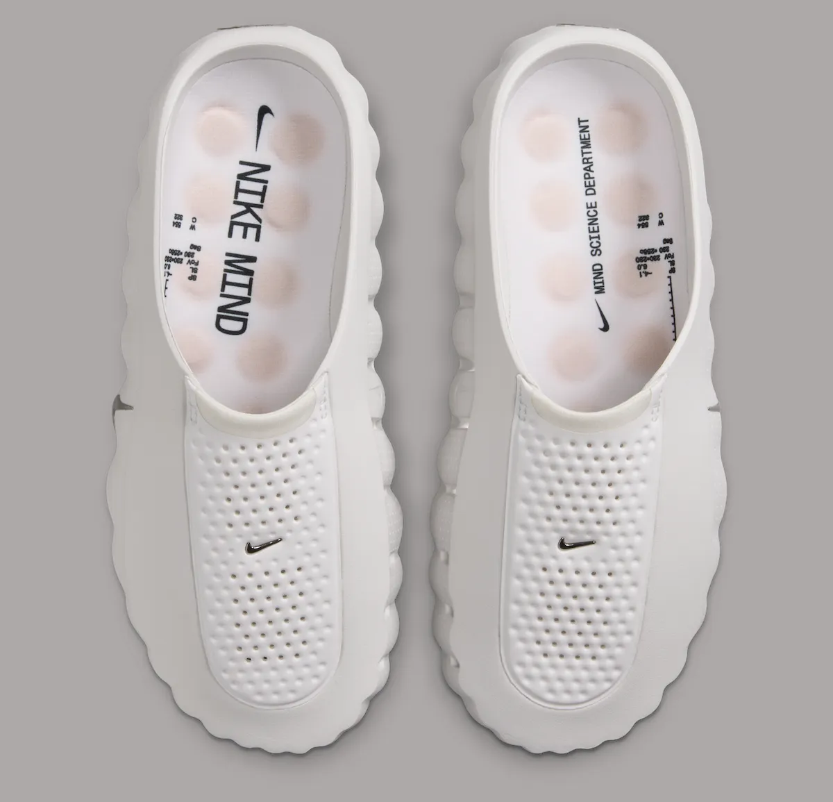 Nike Mind 001 “Summit White” 女款夏季拖鞋登场，白色网面透气开口凉鞋，22区独立泡棉鞋底
