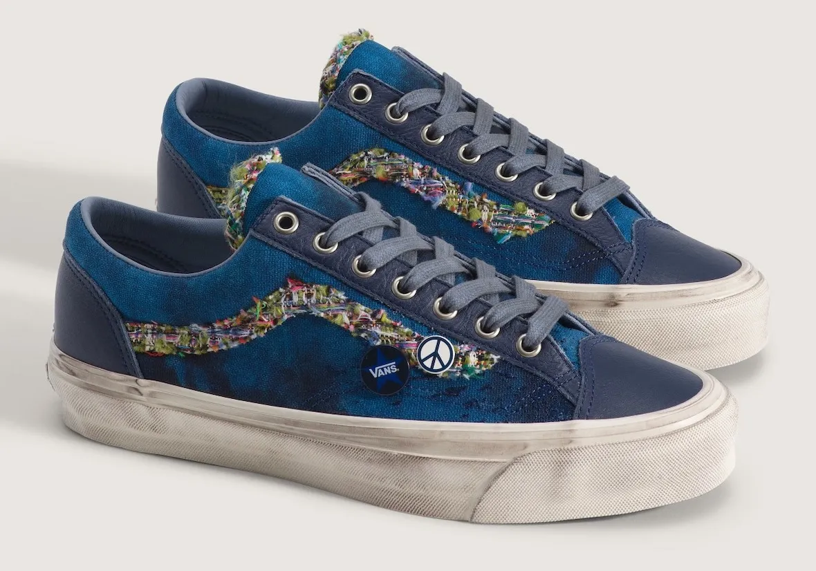 Vans Old Skool 36 Souvenir “Navy”海军蓝复古做旧拼布帆布鞋,附赠别针,2026夏插图 Vans Old Skool 36 Souvenir “Navy”海军蓝复古做旧拼布帆布鞋,附赠别针,2026夏